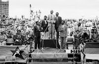 Cedric Nunn, Nelson Mandela, first political rally after 27 years in prison, FNB Stadium, Johannesburg, 1990 &copy;Cedric Nunn