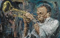 Oliver Jordan, Miles Davis, 2021, &Ouml;l auf Leinwand, 160 x 250 cm