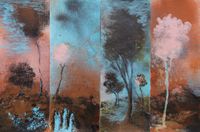 Tony Clark, B&uuml;hnenbild, 2013, Acryl und permanente Tinte auf Leinwand, 30,5 x 45,8 cm, courtesy of Galerie Seippel, K&ouml;ln
